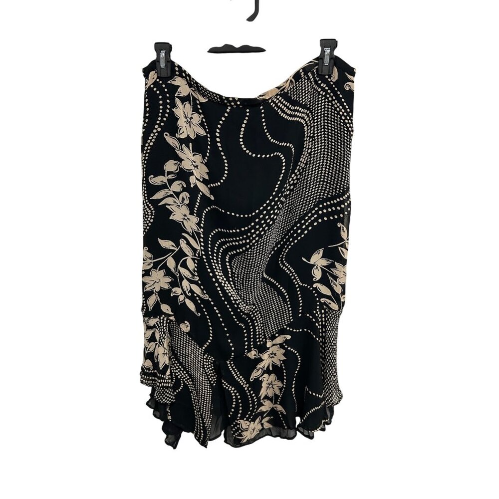 Chicos Design Floral Dot Midi Skirt Black Beige Sz M Rayon Boho Whimsigoth